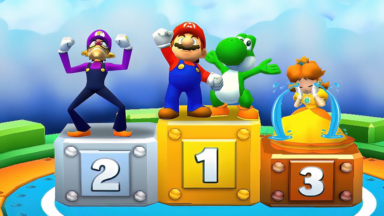 Mario Party Star Rush Minigames - Mario Vs Yoshi Vs Waluigi Vs Daisy (Master Difficulty)