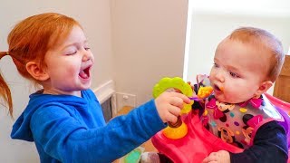 Adley helps Baby Brother with Morning Routine!! (and after afternoon nap time)