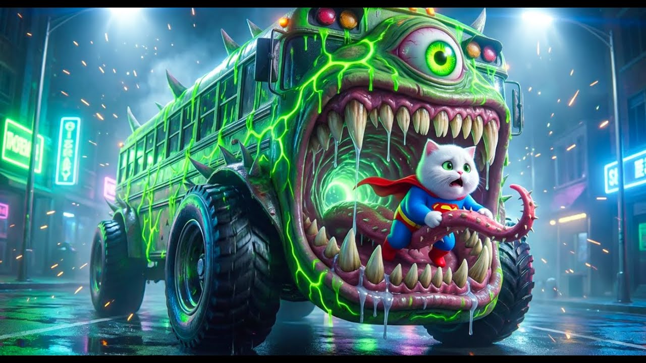 😱 OMG! A One-Eyed Monster Bus Attacks—Kitten Fights Back! 🚌👁️🐱/ CAT STORY