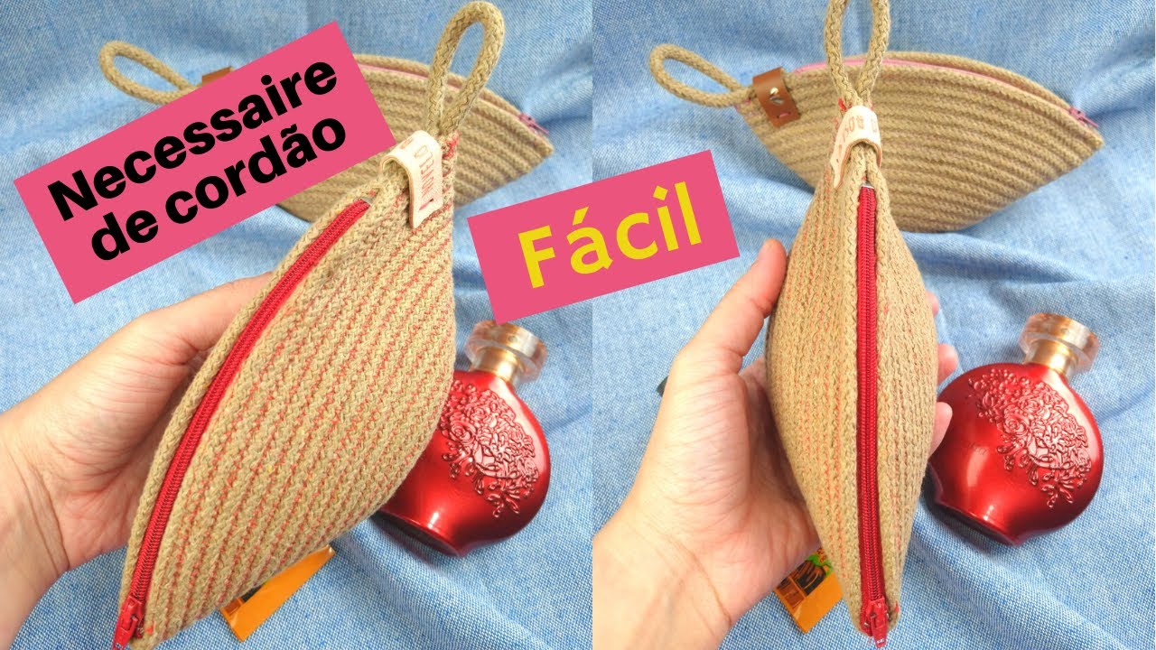 Como fazer NECESSAIRE de cordão - Passo a passo - VENDE BEM o ano todo - FÁCIL E RÁPIDO -Novelo Rosa