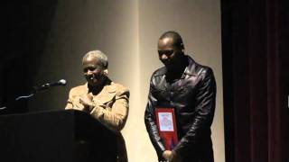 Monica Pearson gives Award to Albert Evans at McClendon Performing Arts Event