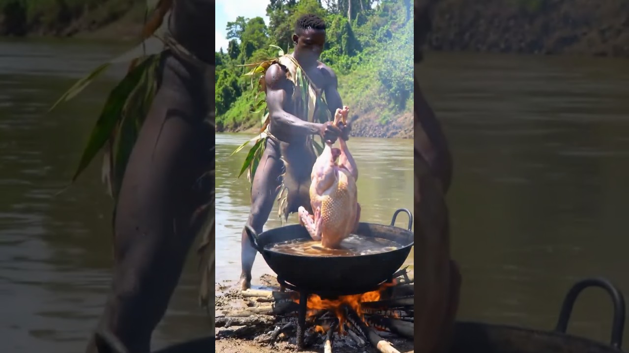 Tribe man Deep Frying WHOLE TURKEY! 