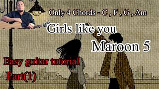 #Girls like you - Maroon 5 - Easy guitar tutorial Part(1)