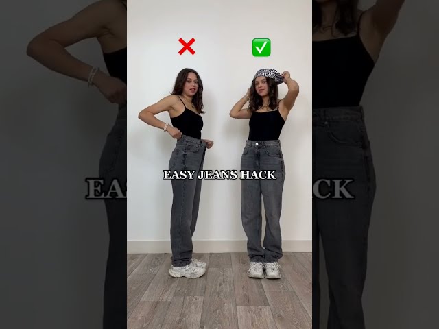 💥😱 How To Tighten Jeans Waist With Scarf In 1 Minute? #shorts class=