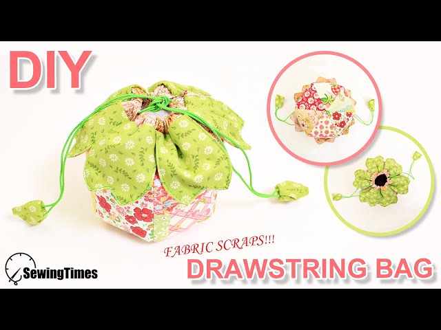 DIY BLOSSOM DRAWSTRING BAG | fabric scraps idea | string pouch sewing & tutorial [sewingtimes]