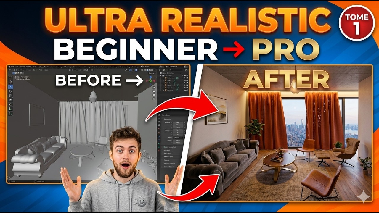 😱 Créer un Interior Design ULTRA Réaliste dans Blender Débutant → Pro ...