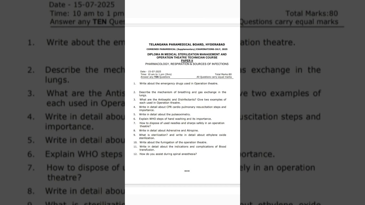 Diploma in medical sterilization management and operation theater course paper 2(DMST)