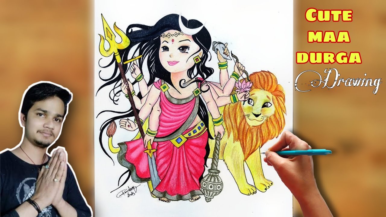 Maa Durga Drawing step by step | cute maa Durga Drawing | how to ...