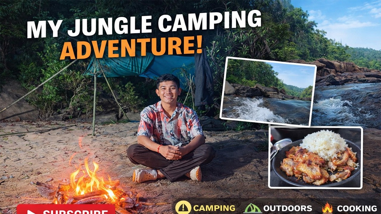 MY JUNGLE CAMPING ADVENTURE 🔥 Cooking Crispy Chicken Over Campfire in the Jungle!