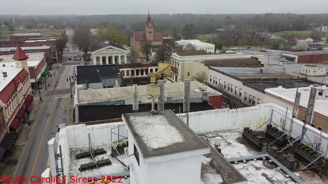 SC Tornado Drill: FS&S Thunderbolt 1003A 3 Min Alert, Newberry SC 3/11/22 (Drone Video)