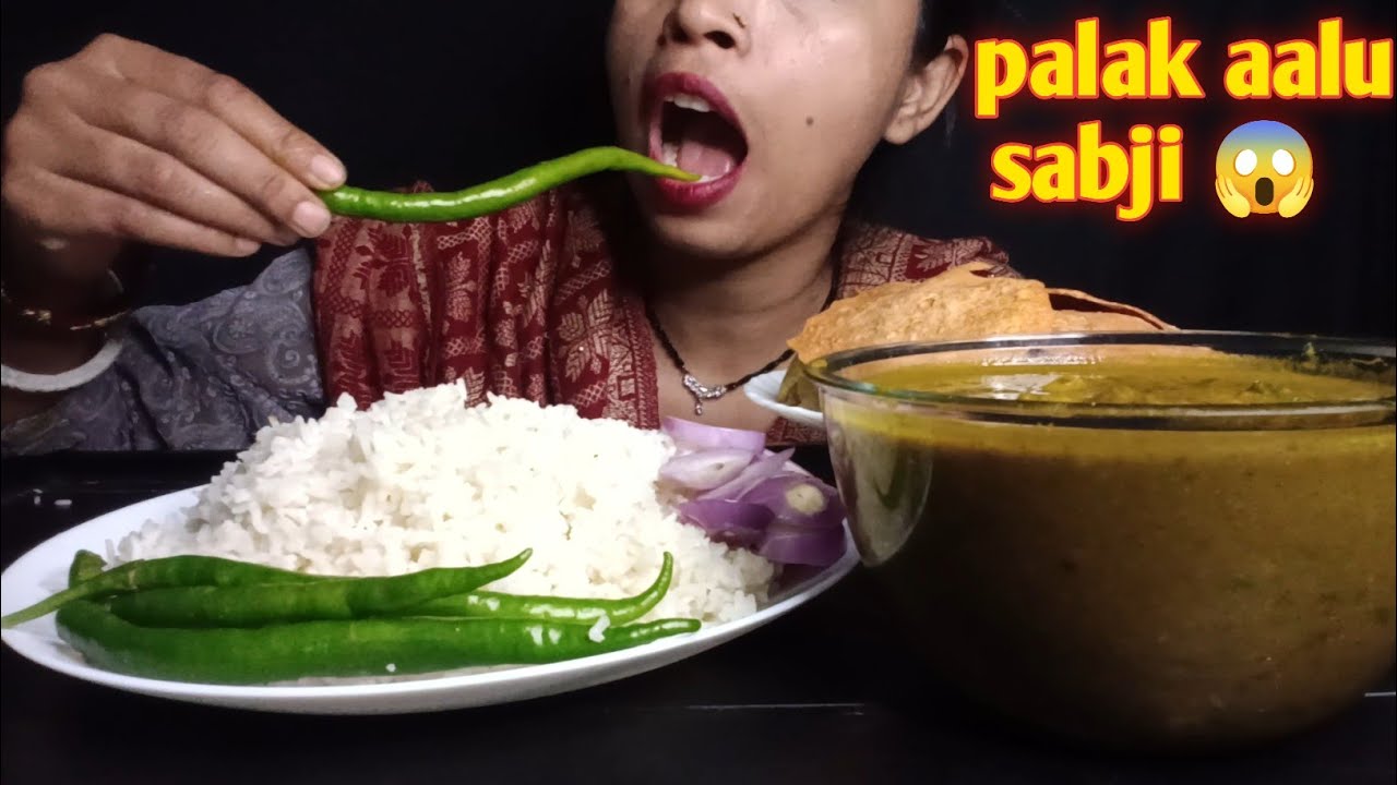 Eating spicy 🥵 palak aalu sabji |mukbang video  |big bite 😋 palak paneer 