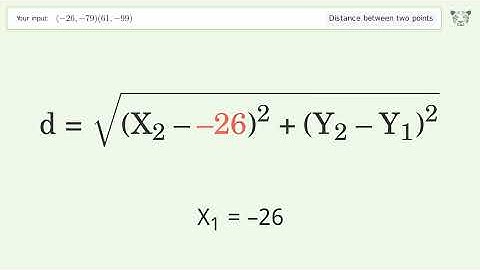 Find the distance between two points p1 (-26,-79) and p2 (61,-99): Step-by-Step Video Solution
