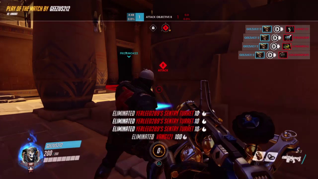 Overwatch Junkrat Rip tire Quad Kill - YouTube