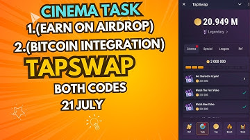 TapSwap Code 21- 22 July Earn On Airdrop Bitcoin Integration