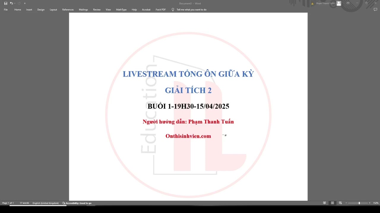 [HOT]🔴Livestream Giải Tích 2 Giữa Kỳ HUST 2025: Ứng Dụng Vi Phân Trong Hình Học |👥 Phạm Thanh Tuấn
