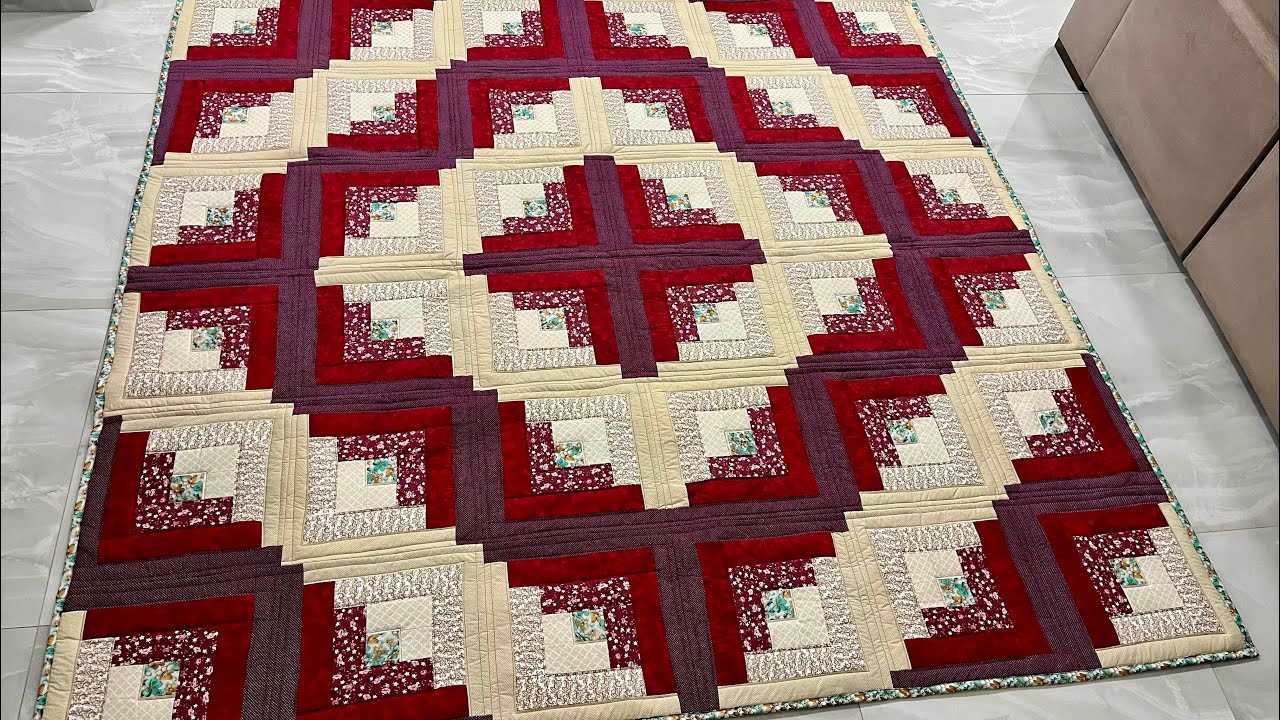 Colcha ou cobre leito dupla face, cabana de toras, 2,65x2,65cm venha aprender