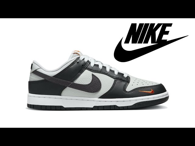 Nike Dunk Low Grey Black Orange Mini Swoosh - On Feet and Check