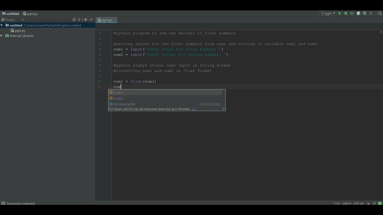 Python program to add two decimal or float numbers - YouTube