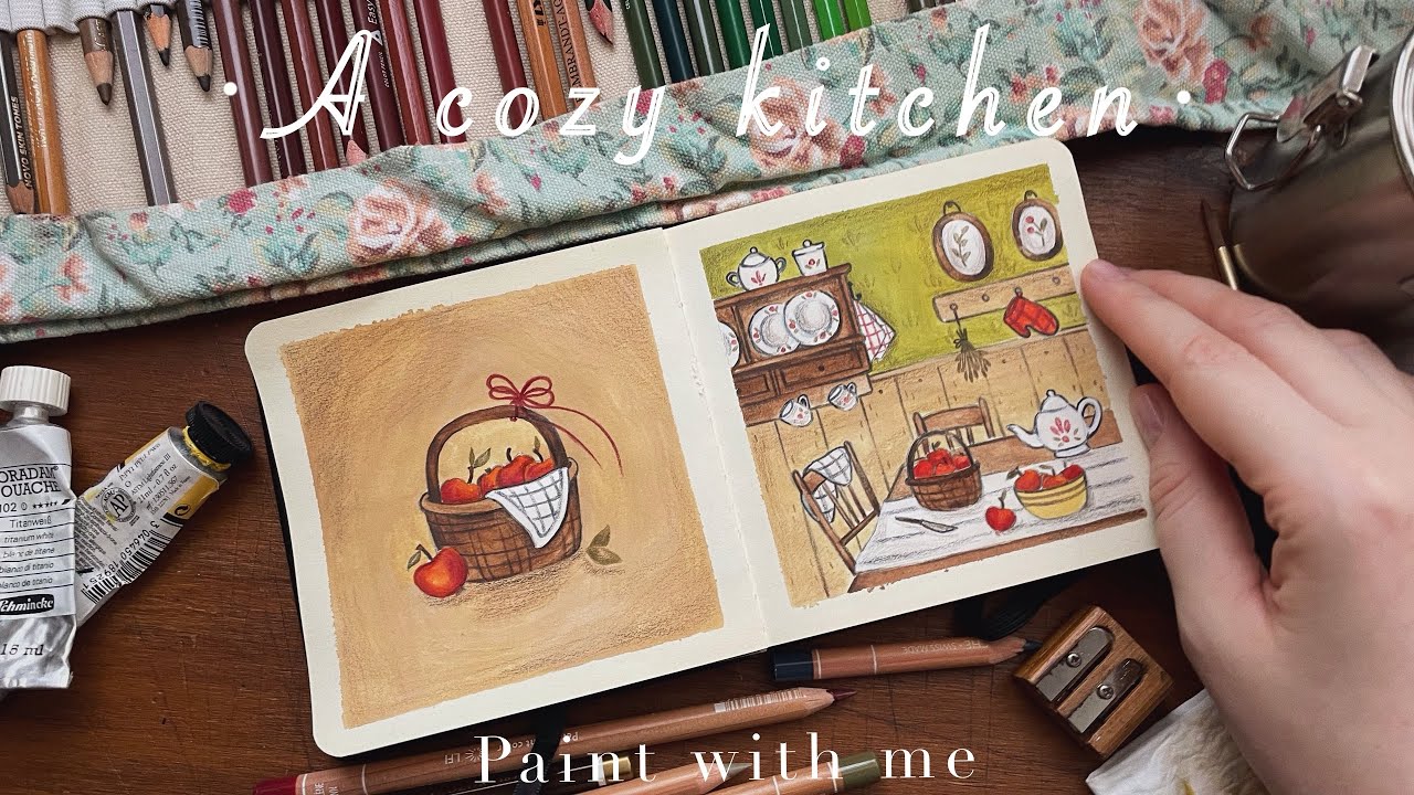 A cozy kitchen. Paint with me. Relaxing music and painting 🎨 (with subtitles)