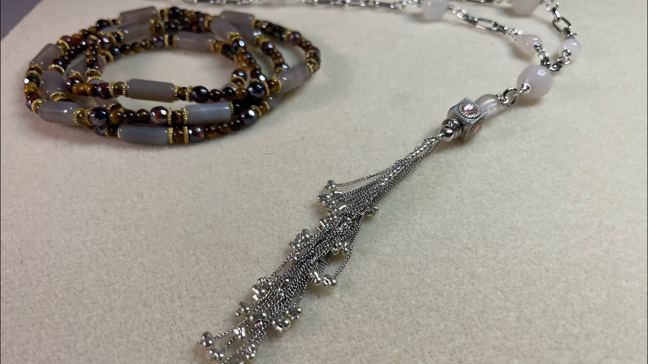 Кисть  « Лисий хвост « из цепочки! МК ! Бусы с агатом и тигровым глазом !