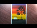 Easy sunset for beginners 🍁 | Poster colour painting Tutorial step by step | easy sunset scenery