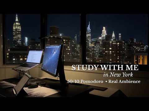 2.5 Hour Late Night Study With Me LIVE in New York 50/10 Pomodoro Real Background Noise