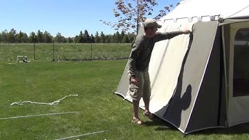 Taking down the awning on the kodiak canvas tent
