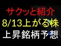 8/13(水)上がる株を予想
