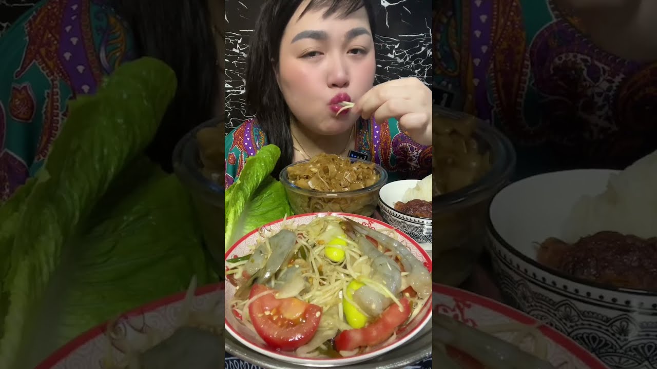 ตำกุ้งสดผัดเส้นใหญ่ทอดมันปลาแซบๆจ้า