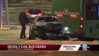 1 dead, 5 injured after car crashes into Milwaukee County bus