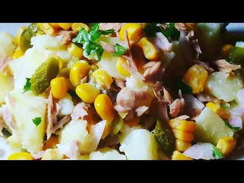سلطة البطاطس🥔 محبوبة الجماهير الغنية بالتونة والذرة/من أبسط السلطات وألذهم