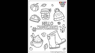 Free Printable November Coloring Pages #ColoringPagesOnly #Shorts #coloring #November #autumn