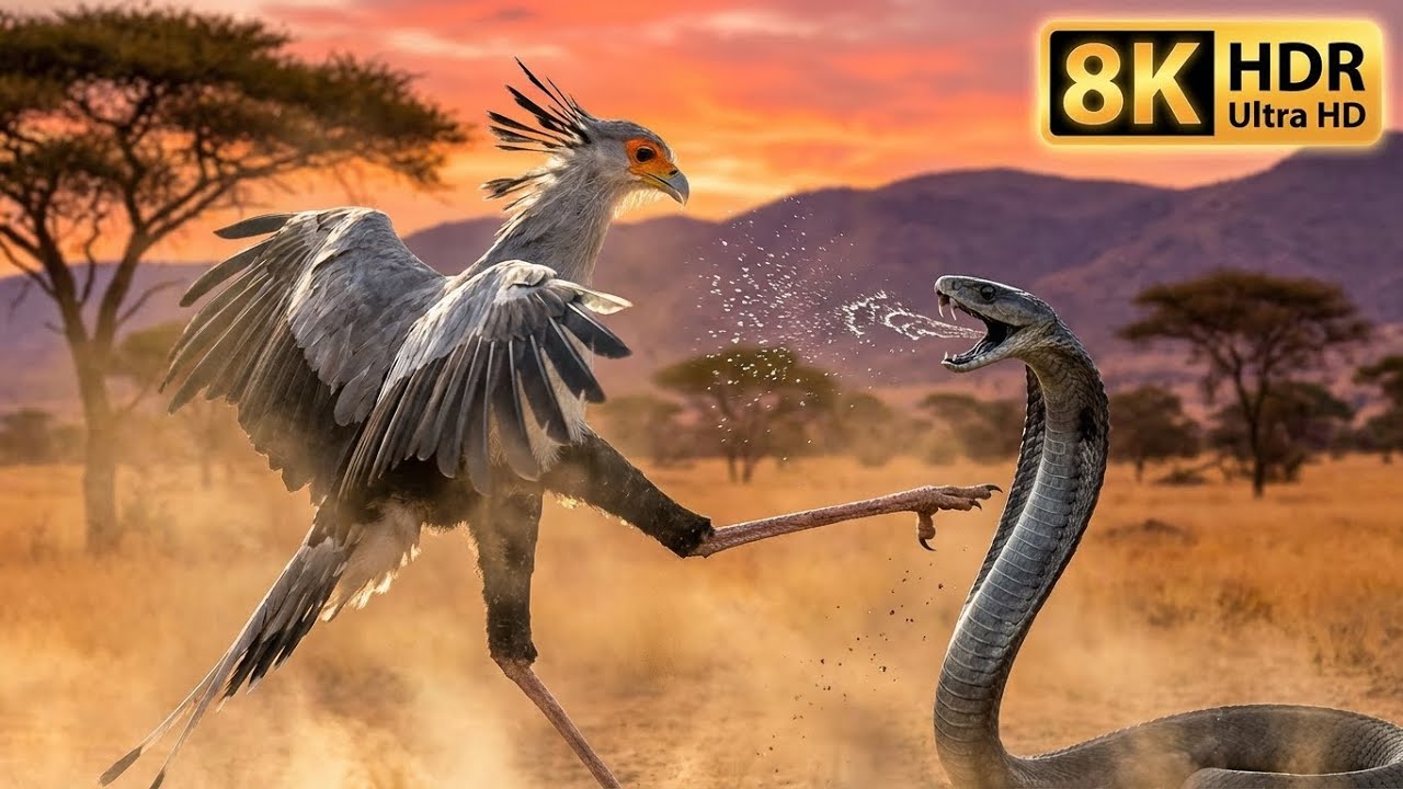 Secretary Bird vs Cobra | 8K HDR Ultra HD Nature Battle