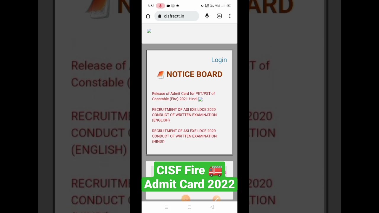 CISF Fire Admit Card Download | 