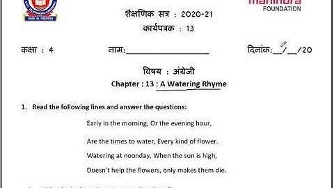 Edmc class 4th English worksheet week 13 Tuesday 13/10/2020