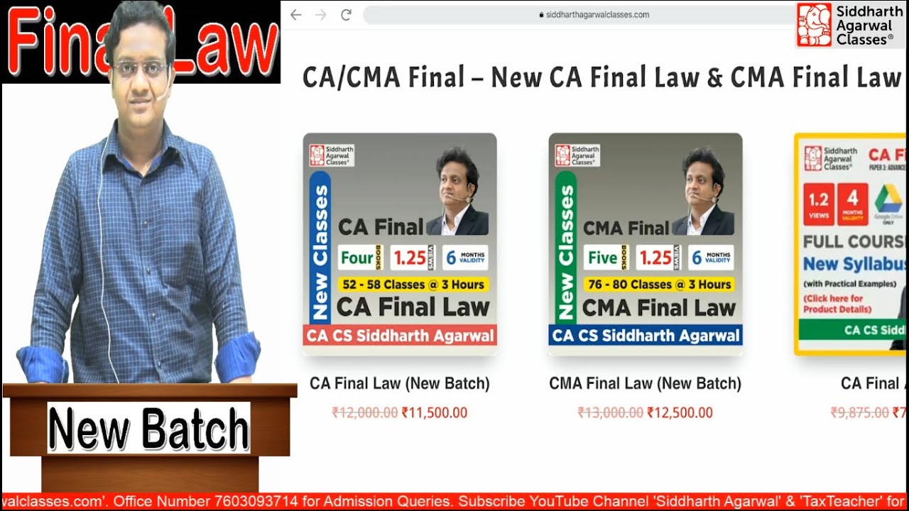 New Batch Launched Today | CA-CMA Final Law | Siddharth Agarwal - YouTube