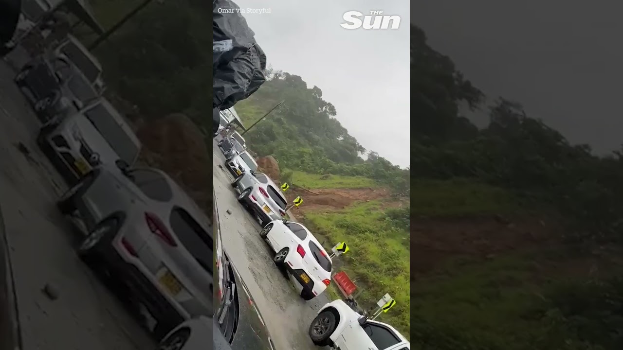 Moment deadly landslide crushes cars on Colombian road 