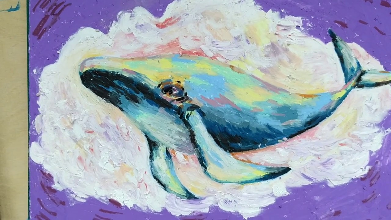 油画棒画插画 鲸鱼 Oil Pastal Drawing Youtube