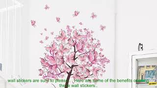32869291946 Pink butterfly flower Tree Wall Stickers Decals Girls Women Flower Mur