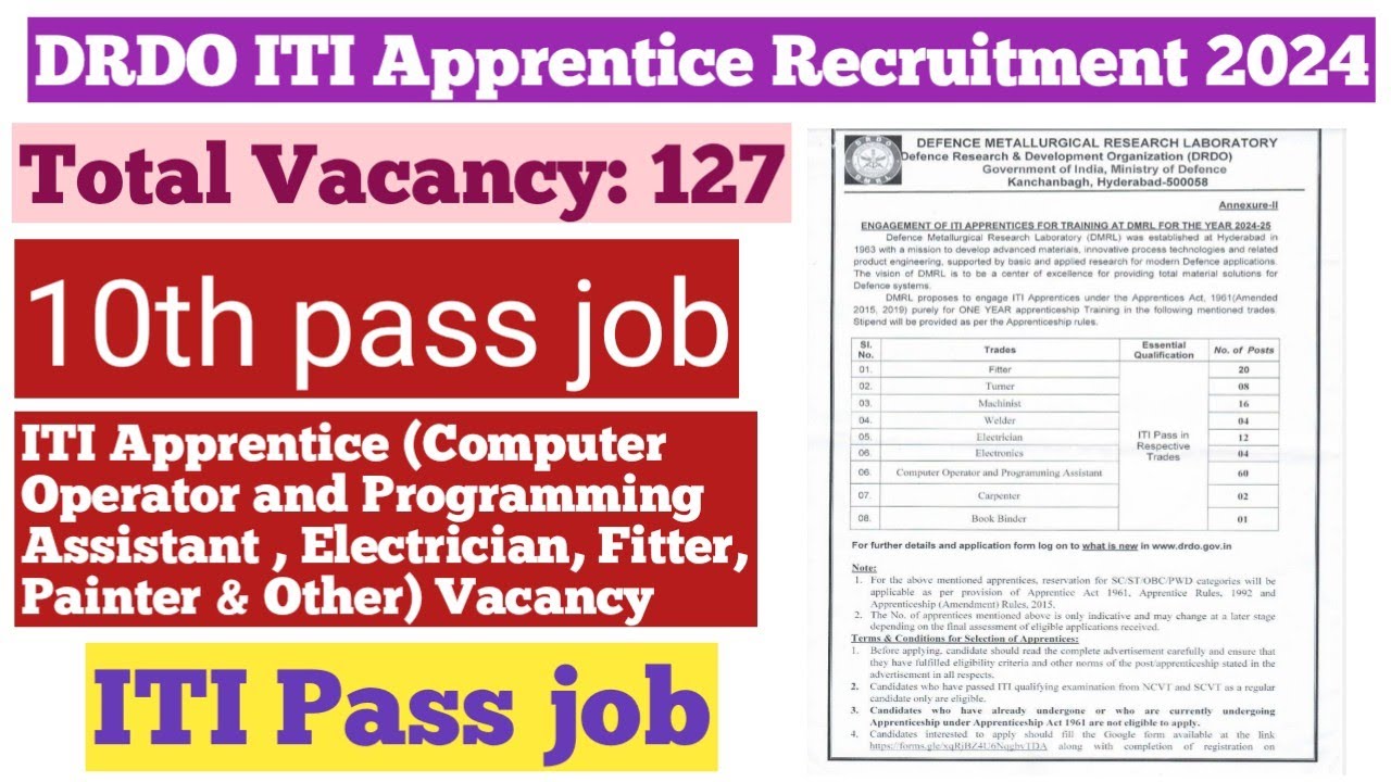 DRDO ITI Apprentice Recruitment 2024 – Apply Online for 127 Posts