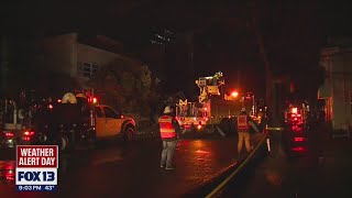 Power Pole Crashes Into Building In Seattle Due To Weather Power Pole Crashes Into Building In Seattle Due To Weather