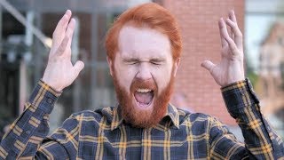 Angry Redhead Beard Young Man Screaming Outdoor | Stock Footage - Videohive