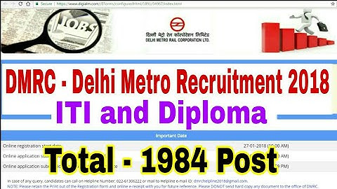 DMRC Recruitment 2018 || ITI || Diploma || Asst. Manager || Total 1984 Post