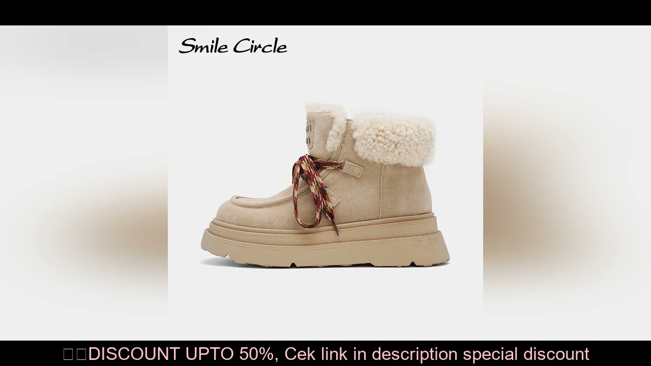 Smile Circle Women Snow Boots Wool Suede Leather Winter Boots Warming Lace up Casual Chunky Boots