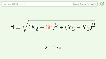 Find the distance between two points p1 (36,42) and p2 (-41,42): Step-by-Step Video Solution