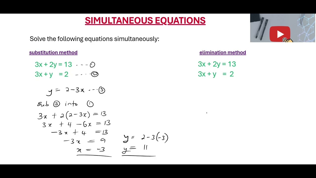 GRADE 10 SIMULTANEOUS EQUATIONS - YouTube