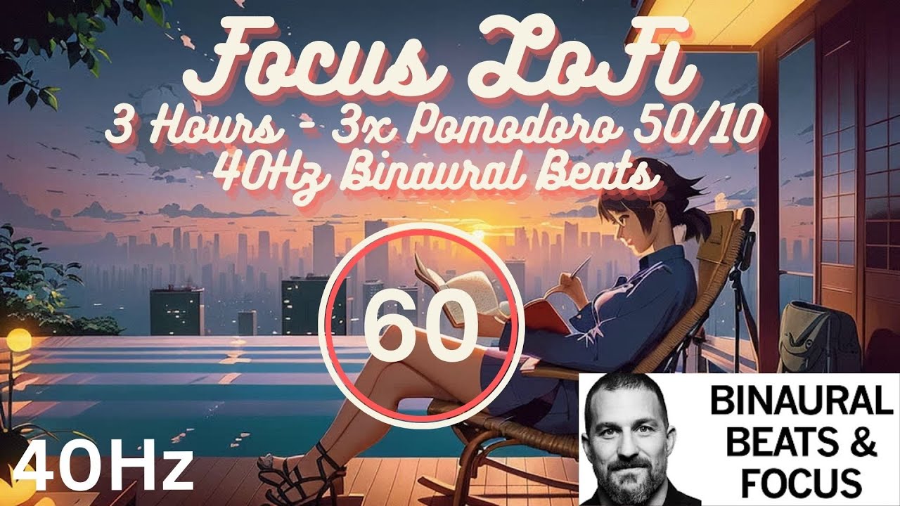 [ 40Hz ] Focus LoFi ¥ Timer 3 hours with 40Hz Gamma Binaural Beats - 3x ...
