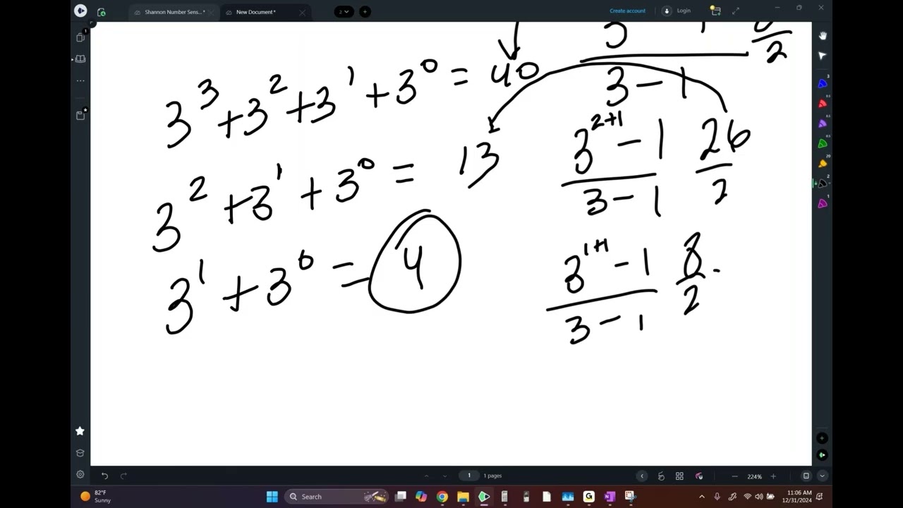 The sum of the powers of a number Blue Book pg 34