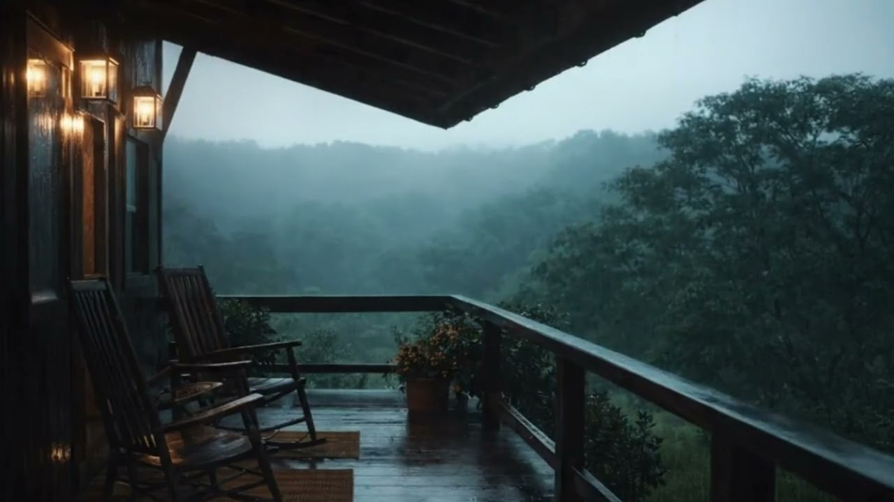 Quiet Night Rain Around a Wooden Cabin | Calm Ambience | 1 Hour