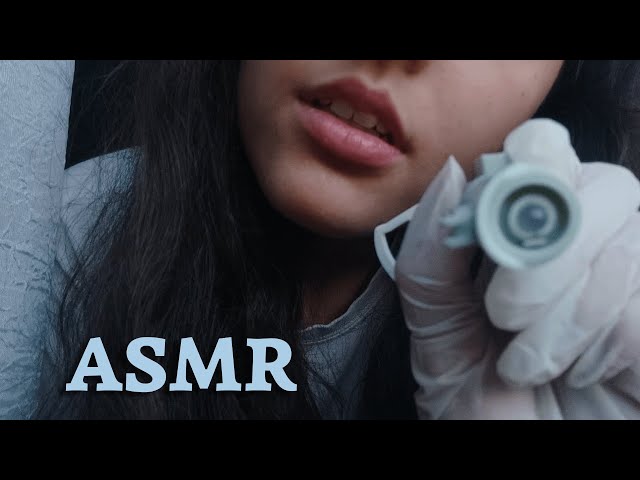 ASMR random face exam with unintelligible whisper 😴 (glove sounds)